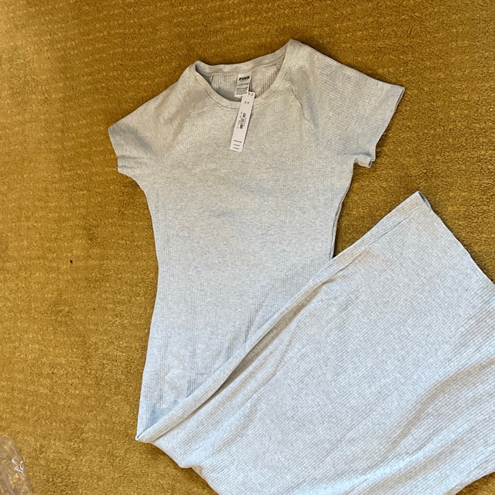 PINK Victoria's Secret Light Gray Ribbed Maxi Dress
